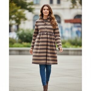 Vintage Italian ANDREATURCHI 100% Wool Striped Baby Doll Dress Cardigan Size 42